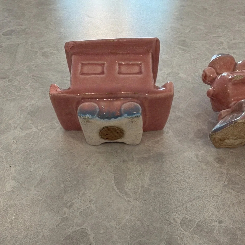Vintage Pink Ceramic Train Salt and Pepper Shakers Set 2pc Novelty Locomotive